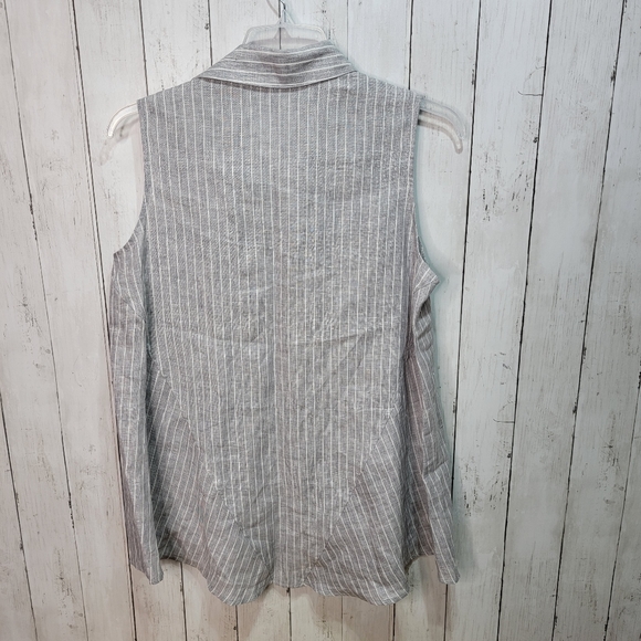 New! Estelle & Finn Women's Gray White Striped Linen Shirt Size XL Lagenlook. - Picture 6 of 7
